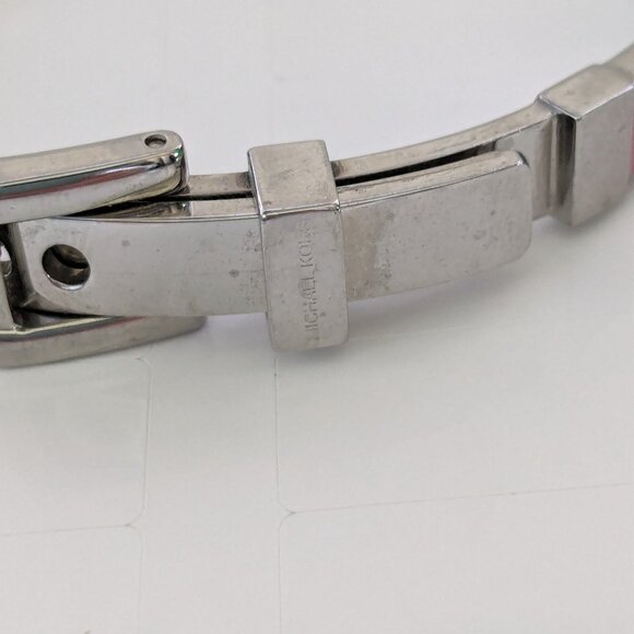 MICHAEL KORS Pink Enamel Silver Tone Buckle Bangle Bracelet - Picture 6 of 6